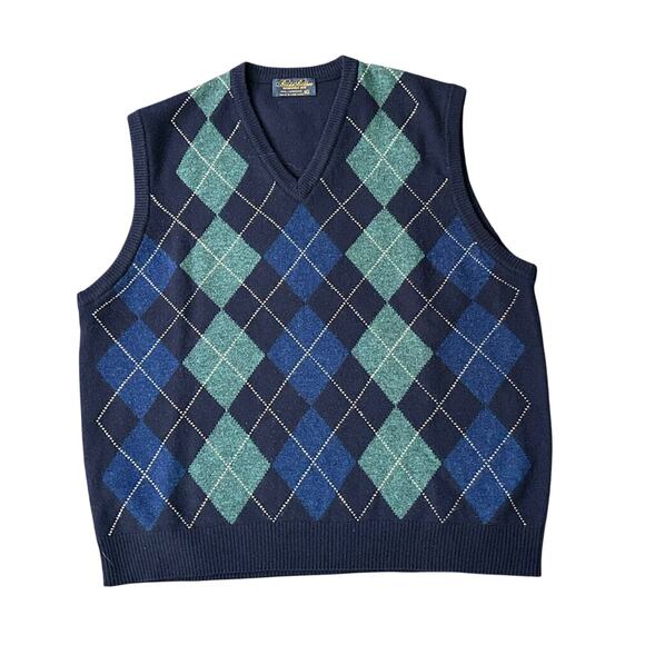 Brooks Brothers Argyle‎ Sweater Vest Mens 100%Lambswool Extra Large XL Navy - Picture 1 of 3